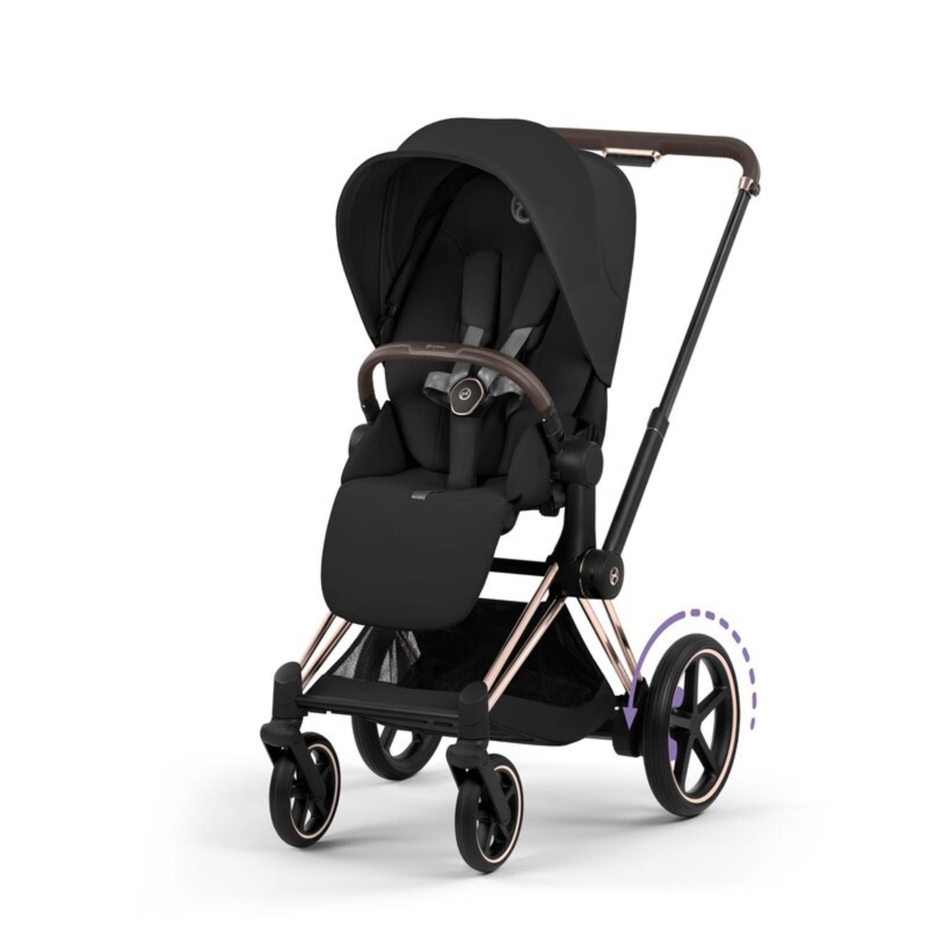 Carrinho de Bebé Cybex e-Priam Comfort Rosegold com Alcofa Dobrável Sepia Black - Cybex - 4063846549412