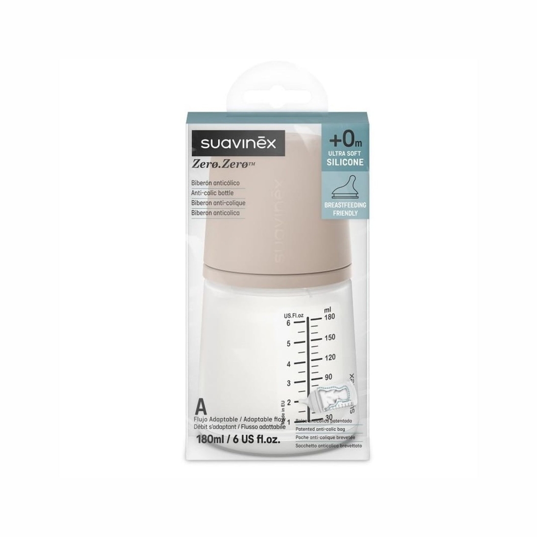 Biberão Suavinex com Tetina Silicone Anticólica Fluxo Adaptável 180 ml - Suavinex - 8426420084598