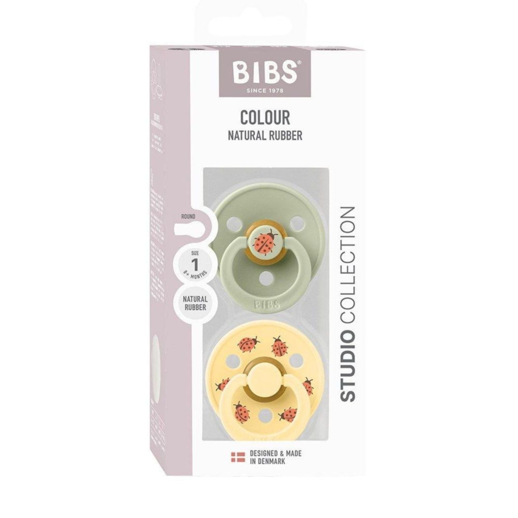 2 chupetas Bibs Colour Round Ladybug Sage Mix 0-6 m - Bibs - 5713795270651