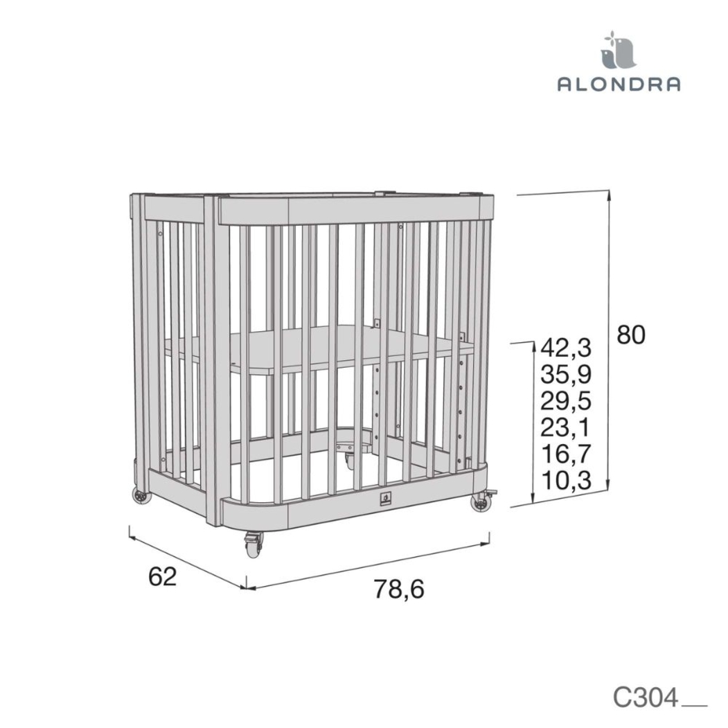 Mini Berço Convertível Alondra Crea Uno White com Colchão, Saco Cama e Protetor - Alondra - CREA1-K21-M1100-TX114