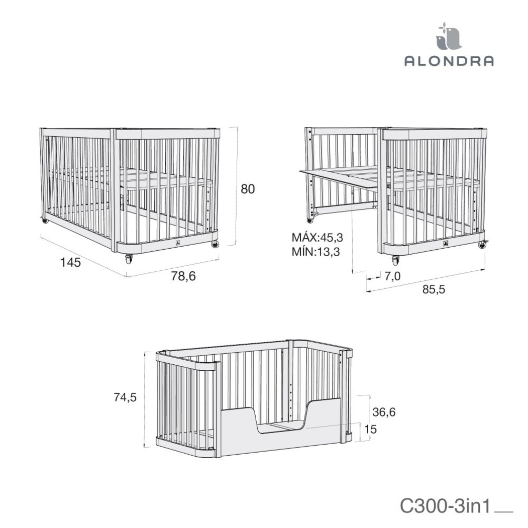 Berço Alondra Crea Due Nomad 3 em 1 com Kit Co-Sleeping - Alondra - 8431904448544