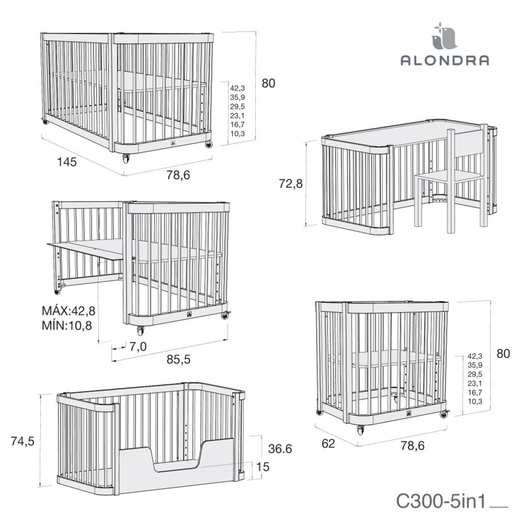 Berço Alondra Crea Due Nomad 3 em 1 com Kit Co-Sleeping - Alondra - 8431904448544