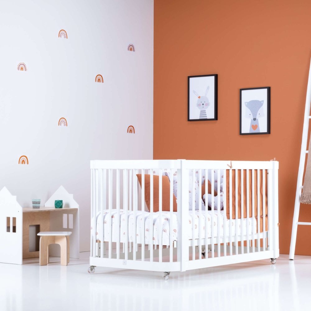 Berço Alondra Crea Due White 3 em 1 com Kit Co-Sleeping e Têxteis - Alondra - CREA2-K33-M1100-TX148