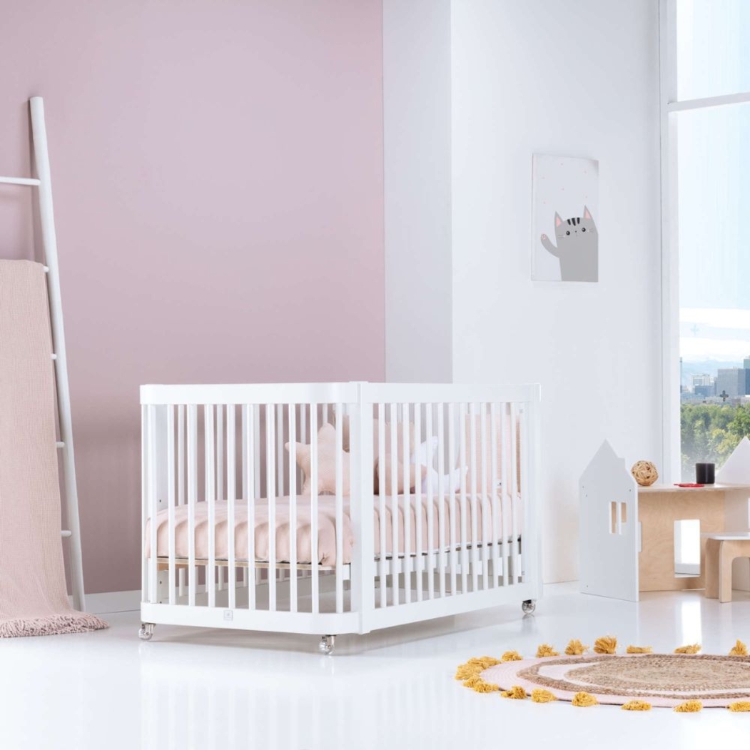 Berço Alondra Crea Due White 3 em 1 com Colchão, Kit Co-Sleeping e Têxteis - Alondra - CREA2-K36-M1100-TX148