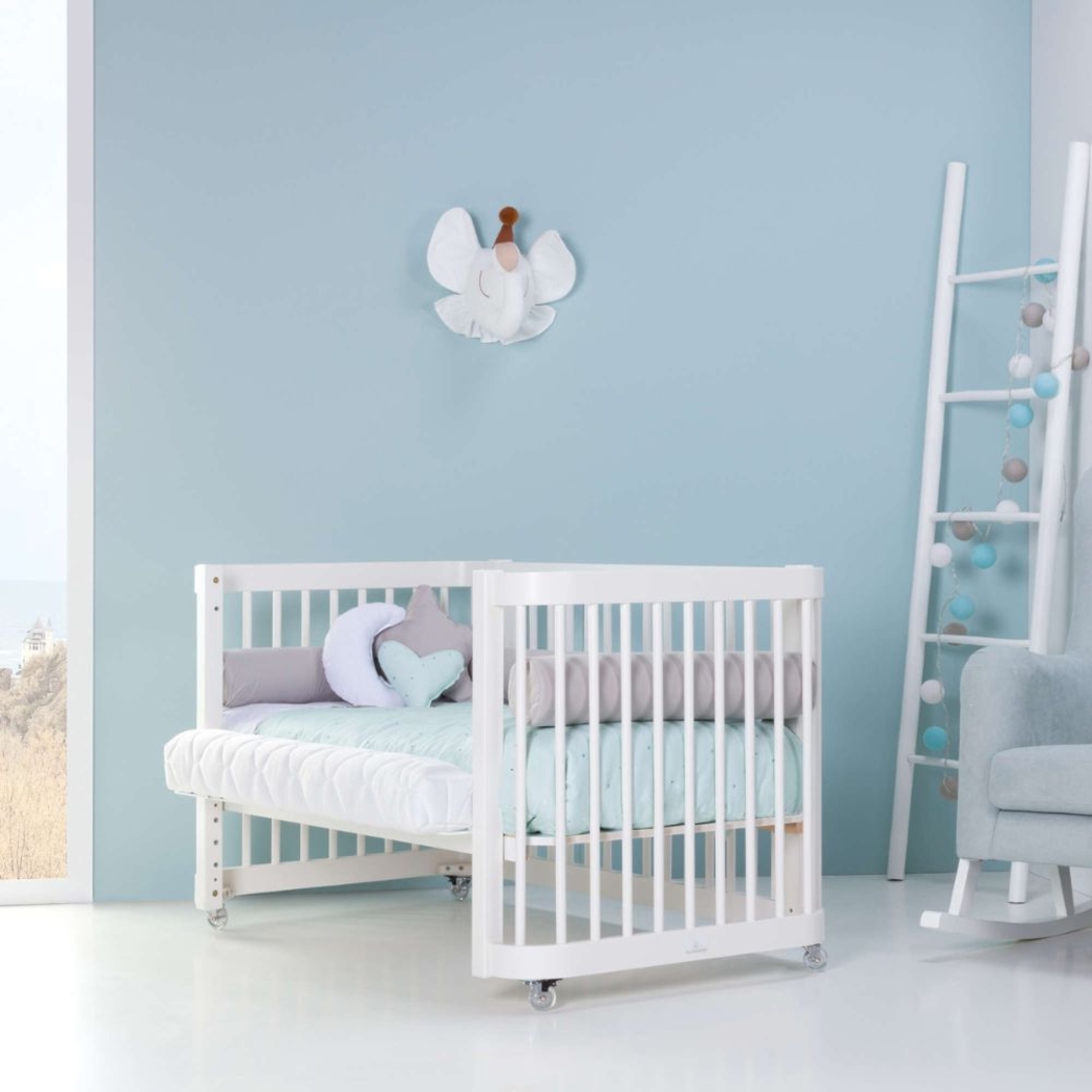 Berço Alondra Crea Due White 3 em 1 com Colchão, Kit Co-Sleeping e Têxteis - Alondra - CREA2-K36-M1100-TX148