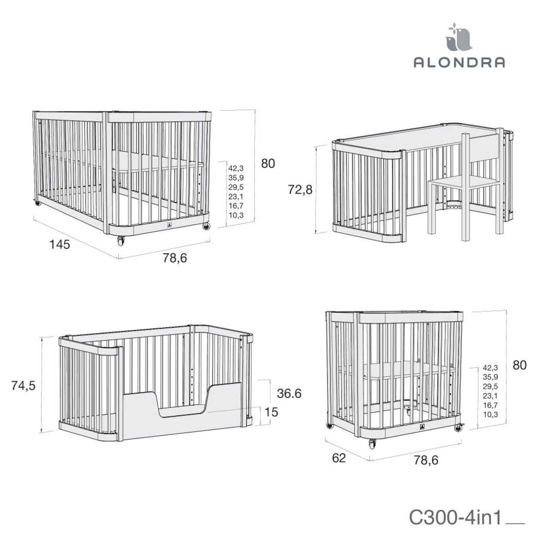 Berço Alondra Crea Tre Nomad 4 em 1 com Saco Cama e Protetor - Alondra - CREA3-K40-M5000-TX153