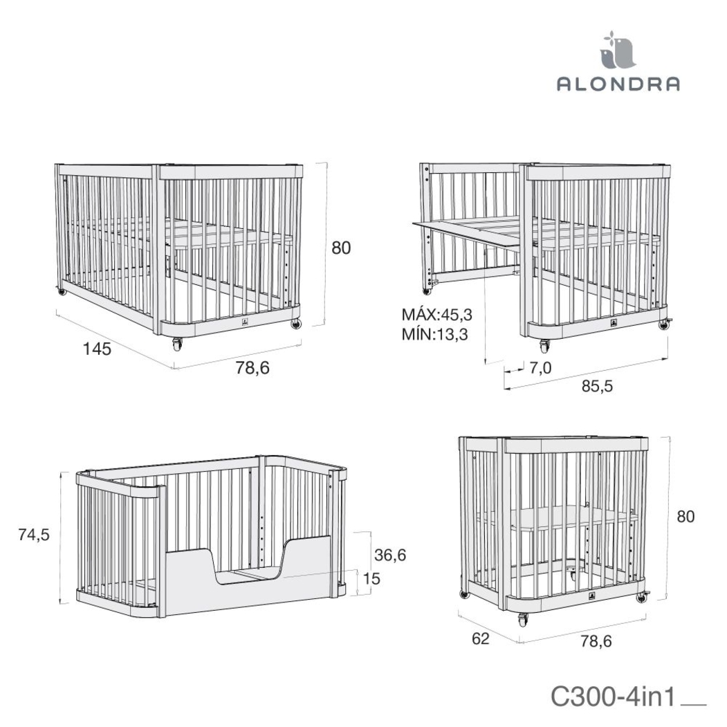 Berço Alondra Crea Tre White 4 em 1 com Colchão, Saco Cama e Protetor - Alondra - CREA3-K44-M1100-TX055