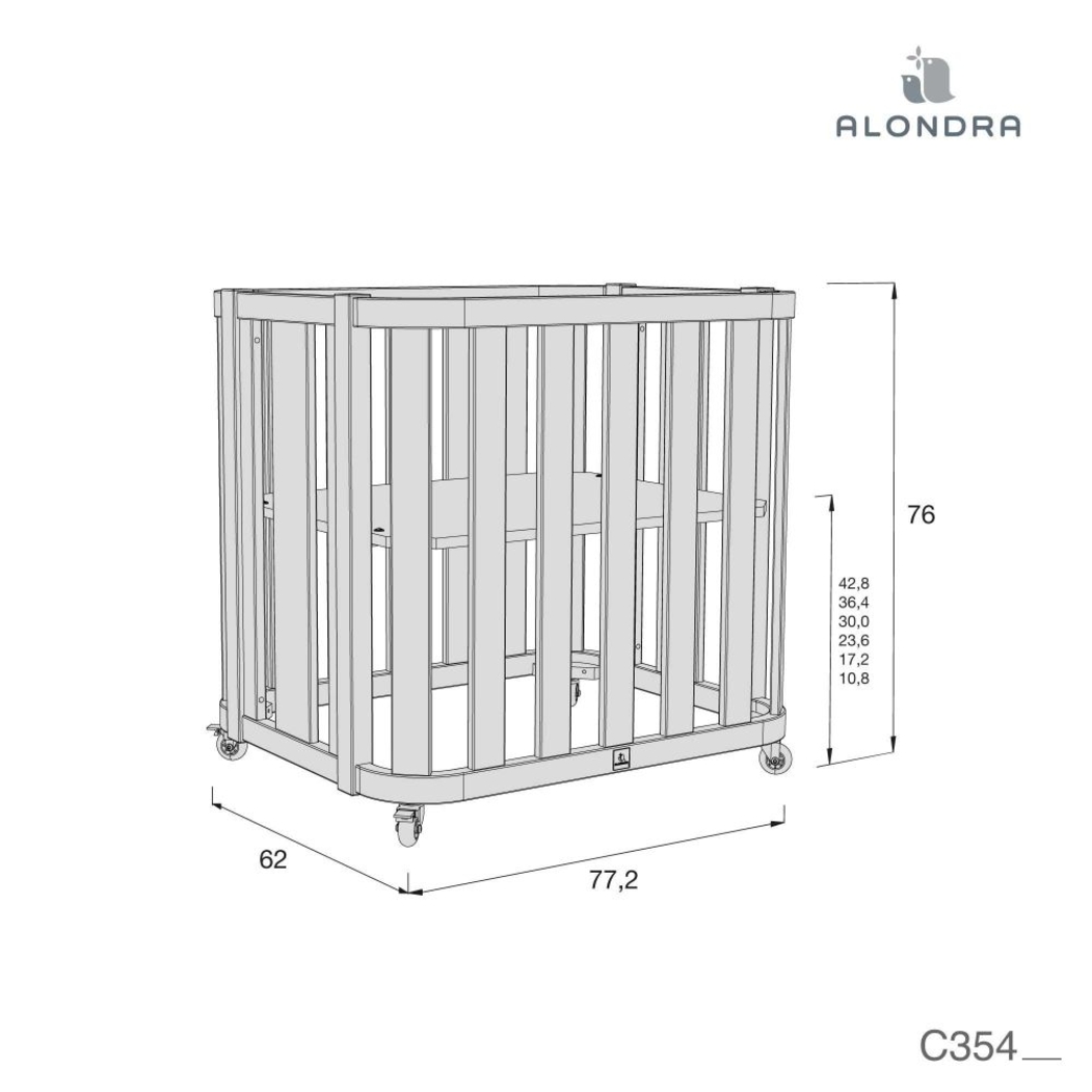 Mini Berço Convertível Alondra Crea Plus Uno Wood | Anthracite com Colchão e Têxteis - Alondra - CREAPLUS1-K21-M5058-TX181