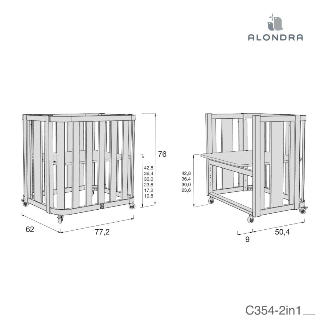 Mini Berço Convertível Alondra Crea Plus Uno Wood | White com Colchão, Kit Co-Sleeping e Têxteis - Alondra - CREAPLUS1-K22-M5011-TX114