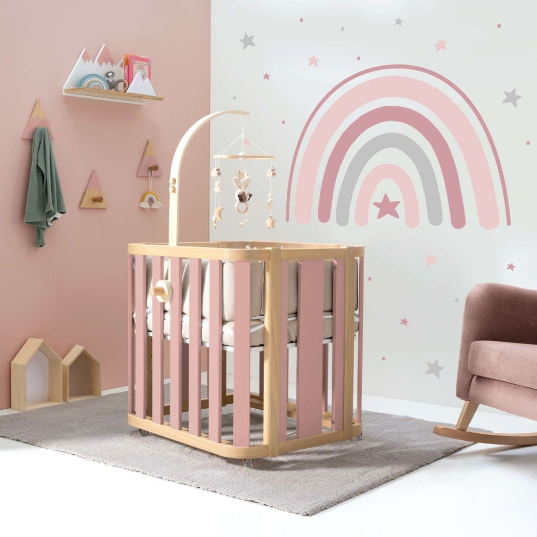 Mini Berço Convertível Alondra Crea Plus Uno Wood | Quartz com Colchão, Kit Co-Sleeping e Têxteis - Alondra - CREAPLUS1-K22-M5059-TX148