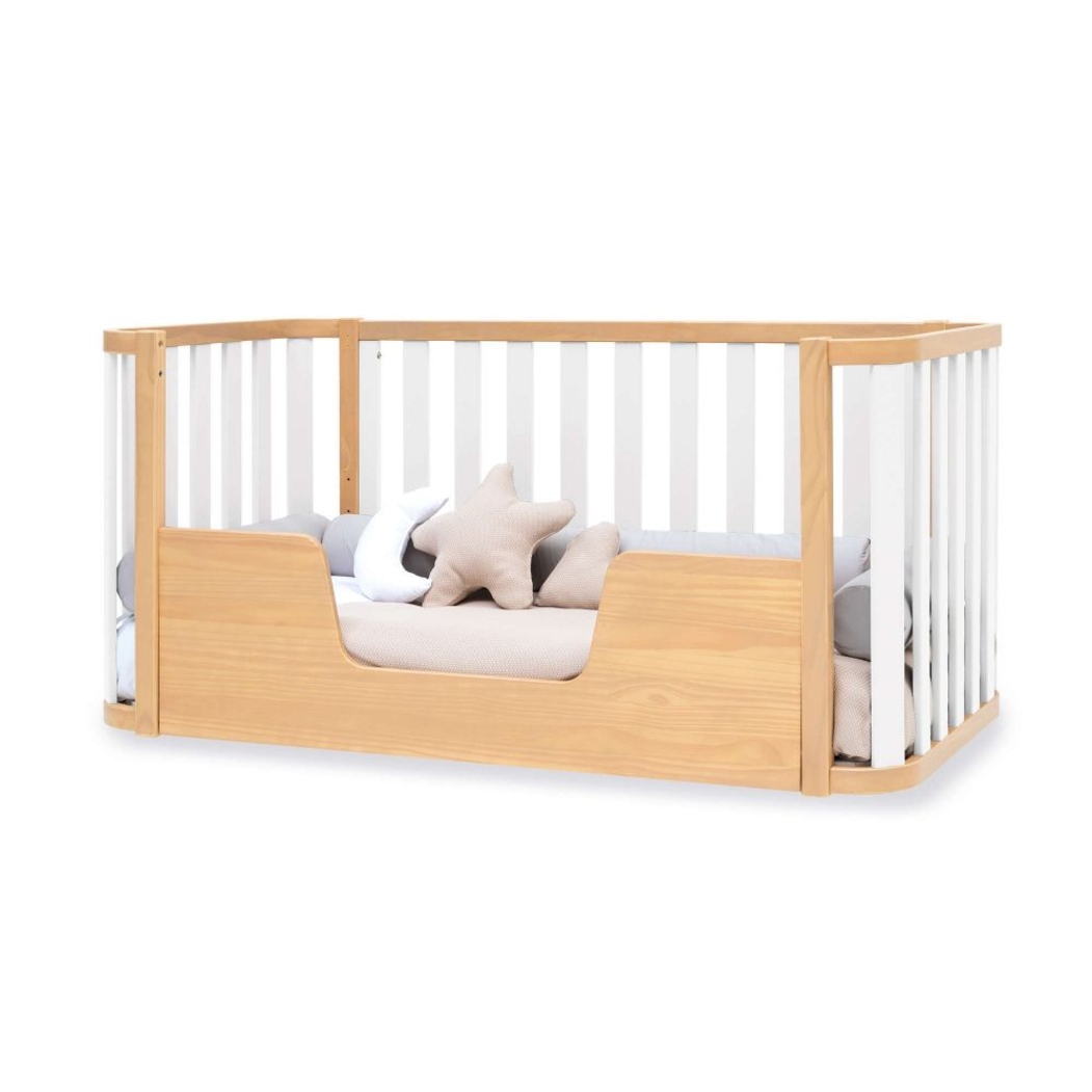 Berço Convertível Alondra Crea Plus Due Wood | White 4 em 1 Com Kit Co-Sleeping e Têxteis - Alondra - CREAPLUS2-K33-M5011-TX055