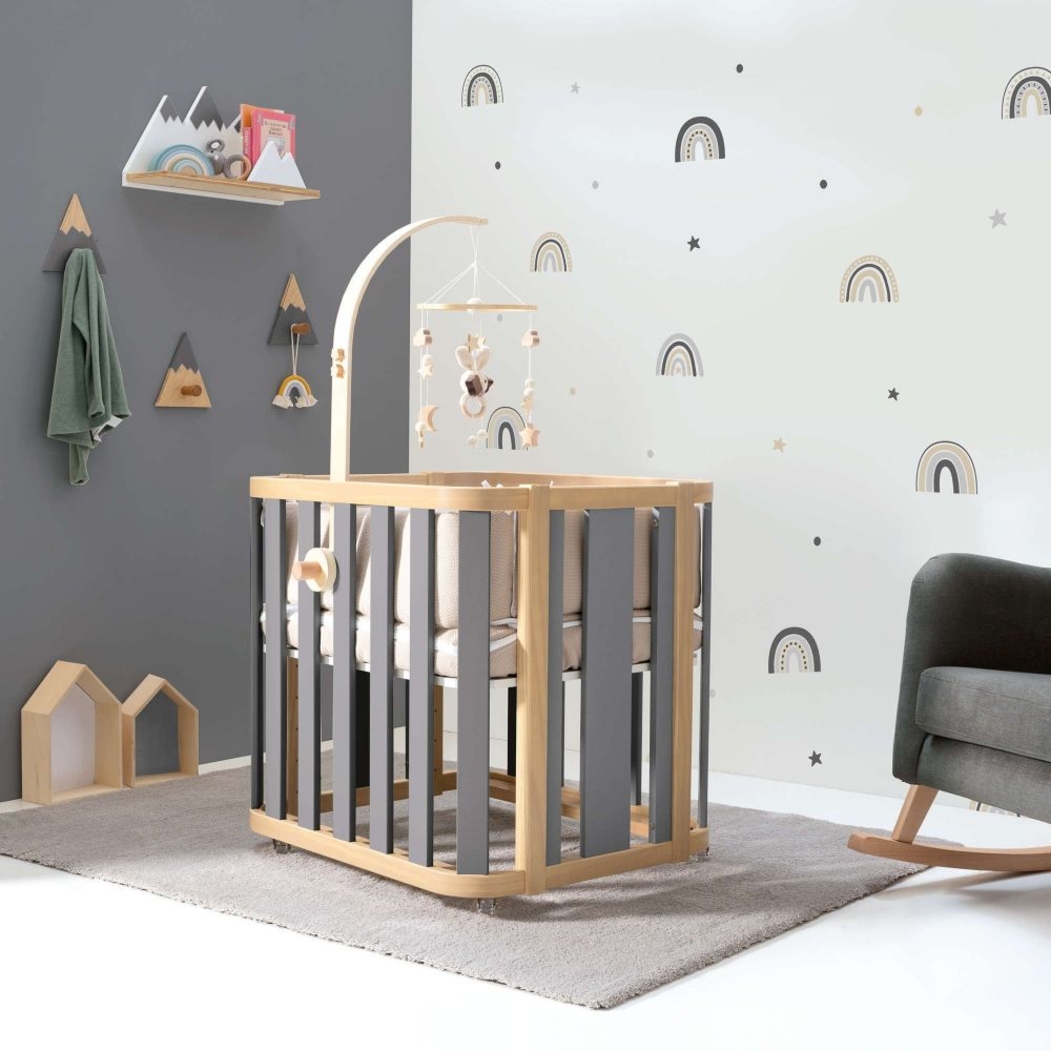 Mini Berço Convertível Alondra Crea Plus Tre Wood | Anthracite 4 em 1 com Têxteis Berço - Alondra - CREAPLUS3-K41-M5058-TX114