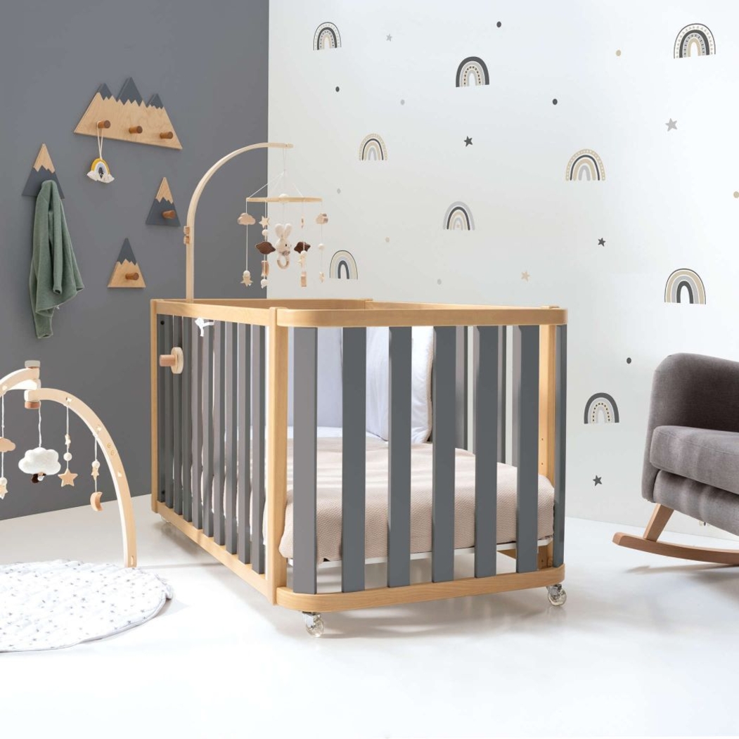 Mini Berço Convertível Alondra Crea Plus Tre Wood | Anthracite 4 em 1 com Têxteis Berço - Alondra - CREAPLUS3-K41-M5058-TX178