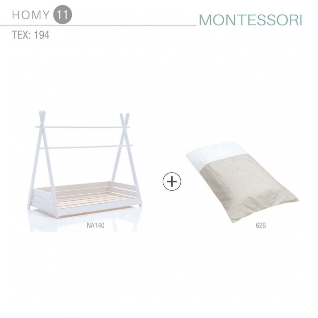 Cama Junior Alondra Montessori Homy White com Edredão - Alondra - HOMY-11-TX181