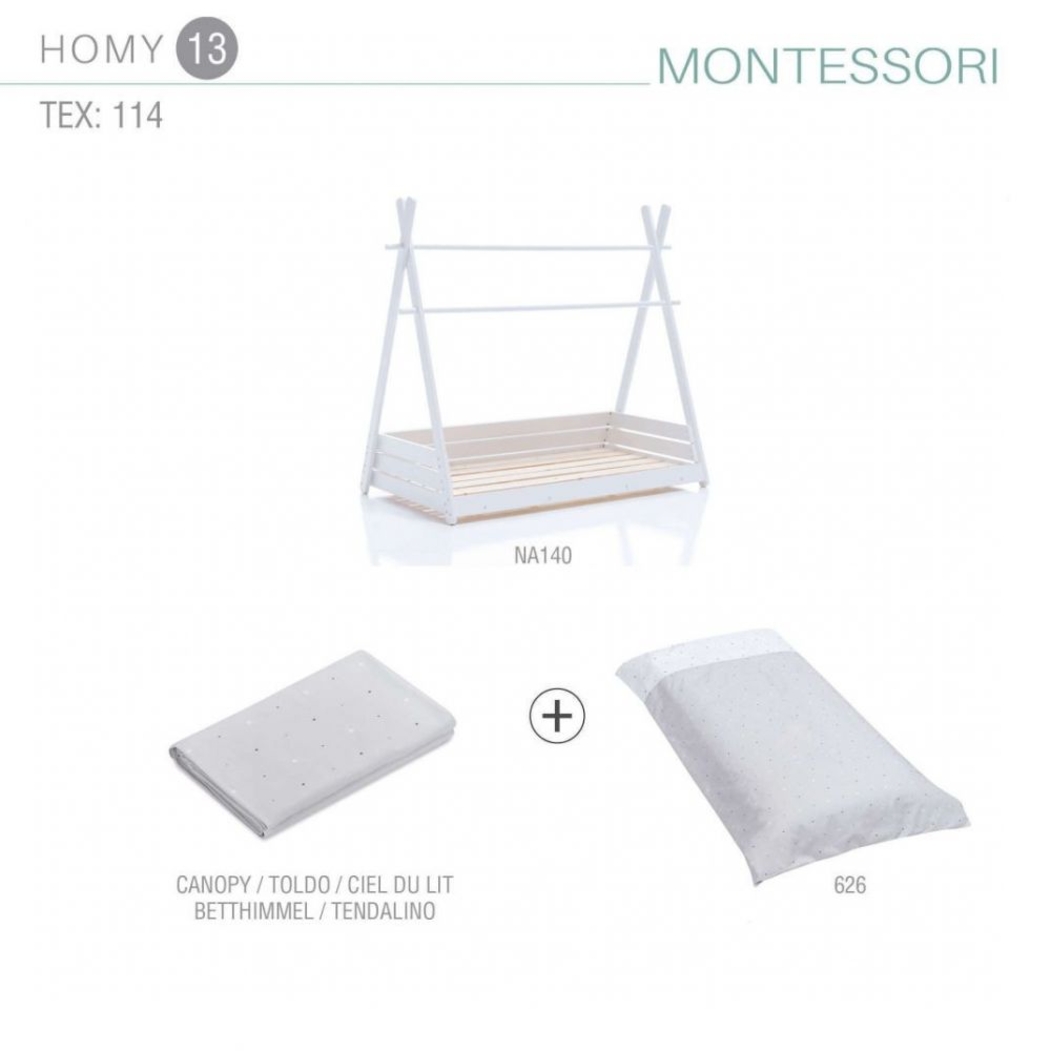 Cama Junior Alondra Montessori Homy White com Toldo e Edredão - Alondra - HOMY-13-TX153