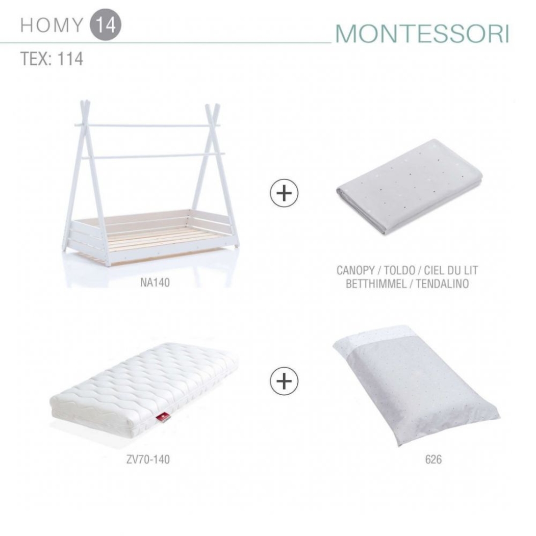 Cama Junior Alondra Montessori Homy White com Colchão, Toldo e Edredão - Alondra - HOMY-14-TX121
