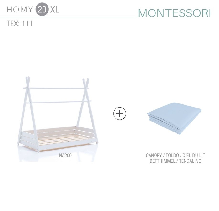 Cama Junior Alondra Montessori Homy XL White com Toldo - Alondra - HOMYXL-20-TX055