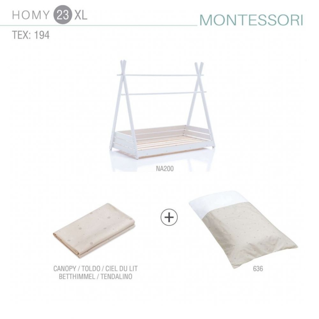 Cama Junior Alondra Montessori Homy XL White com Toldo e Edredão - Alondra - HOMYXL-23-TX123