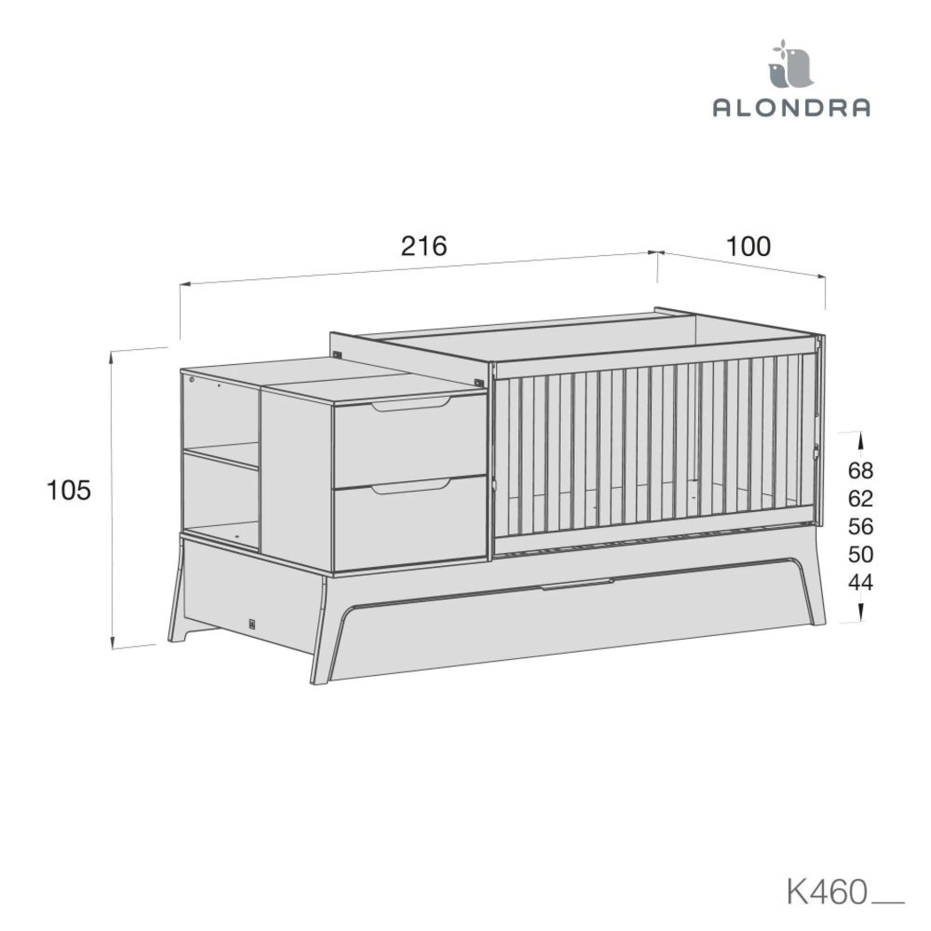 Convertível Alondra Zen com Colchão, Muda-Fraldas e Textéis - Alondra - K460NCOL-M8411-TX055