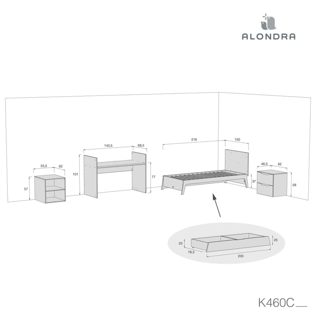 Convertível Alondra Zen com Colchão, Muda-Fraldas e Textéis - Alondra - K460NCOL-M8411-TX055