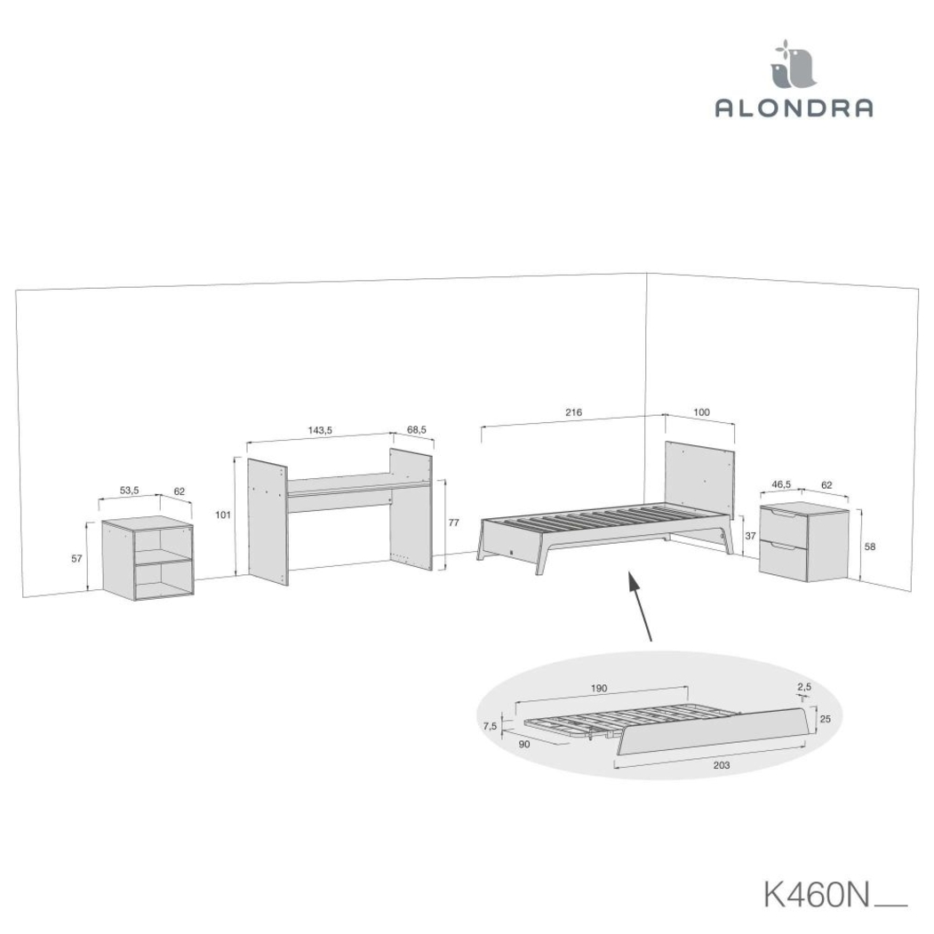 Convertível Alondra Zen com Colchão, Muda-Fraldas e Textéis - Alondra - K460NCOL-M8411-TX122