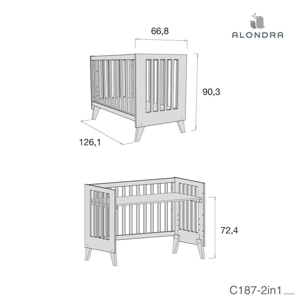 Berço Convertível Alondra Nexor Wood | Anthracite 4 em 1 com Têxteis - Alondra - NEXOR-K11-M5895-TX114