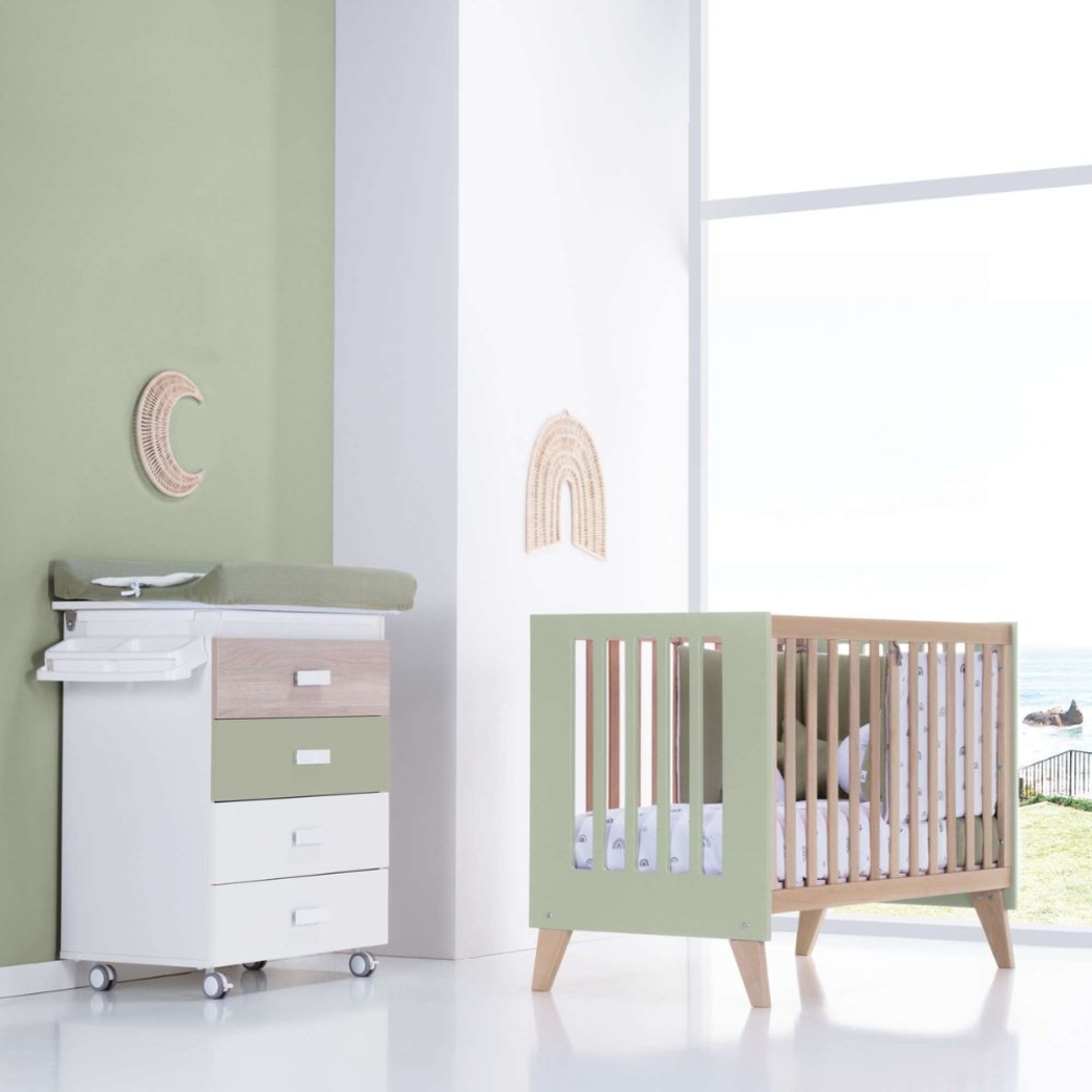 Berço Convertível Alondra Nexor Wood | Erba 4 em 1 com Barra Infantil, Kit Co-Sleeping e Têxteis - Alondra - NEXOR-K14-M5695-TX127