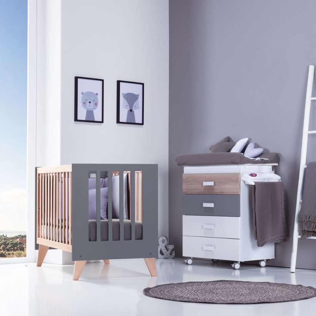 Berço Convertível Alondra Nexor Wood | Marengo 4 em 1 com Barra Infantil, Kit Co-Sleeping e Têxteis - Alondra - NEXOR-K14-M6995-TX114