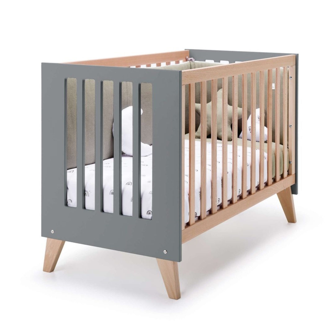 Berço Convertível Alondra Nexor Wood | Anthracite 4 em 1 com Colchão, Barra Infantil, Kit Co-Sleeping e Têxteis - Alondra - NEXOR-K16-M5895-TX153