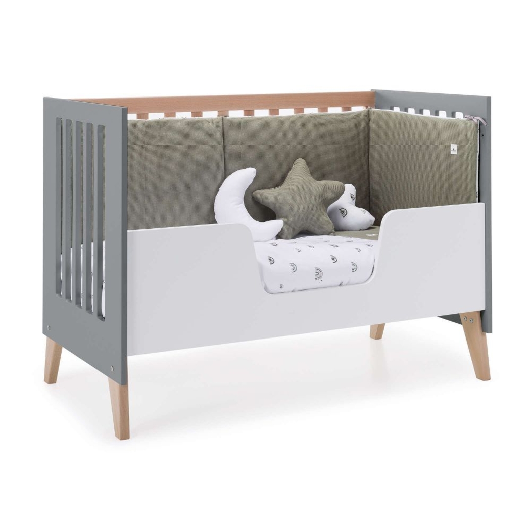 Berço Convertível Alondra Nexor Wood | Anthracite 4 em 1 com Colchão, Barra Infantil, Kit Co-Sleeping e Têxteis - Alondra - NEXOR-K16-M5895-TX153