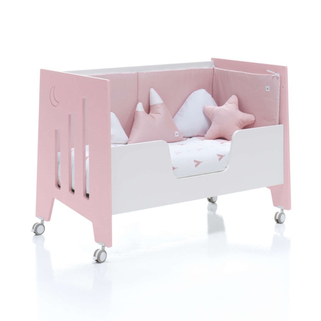 Berço Alondra Omni Pink 5 em 1 com Barra Infantil e Têxteis - Alondra - OMNI-K13-M7742-TX178