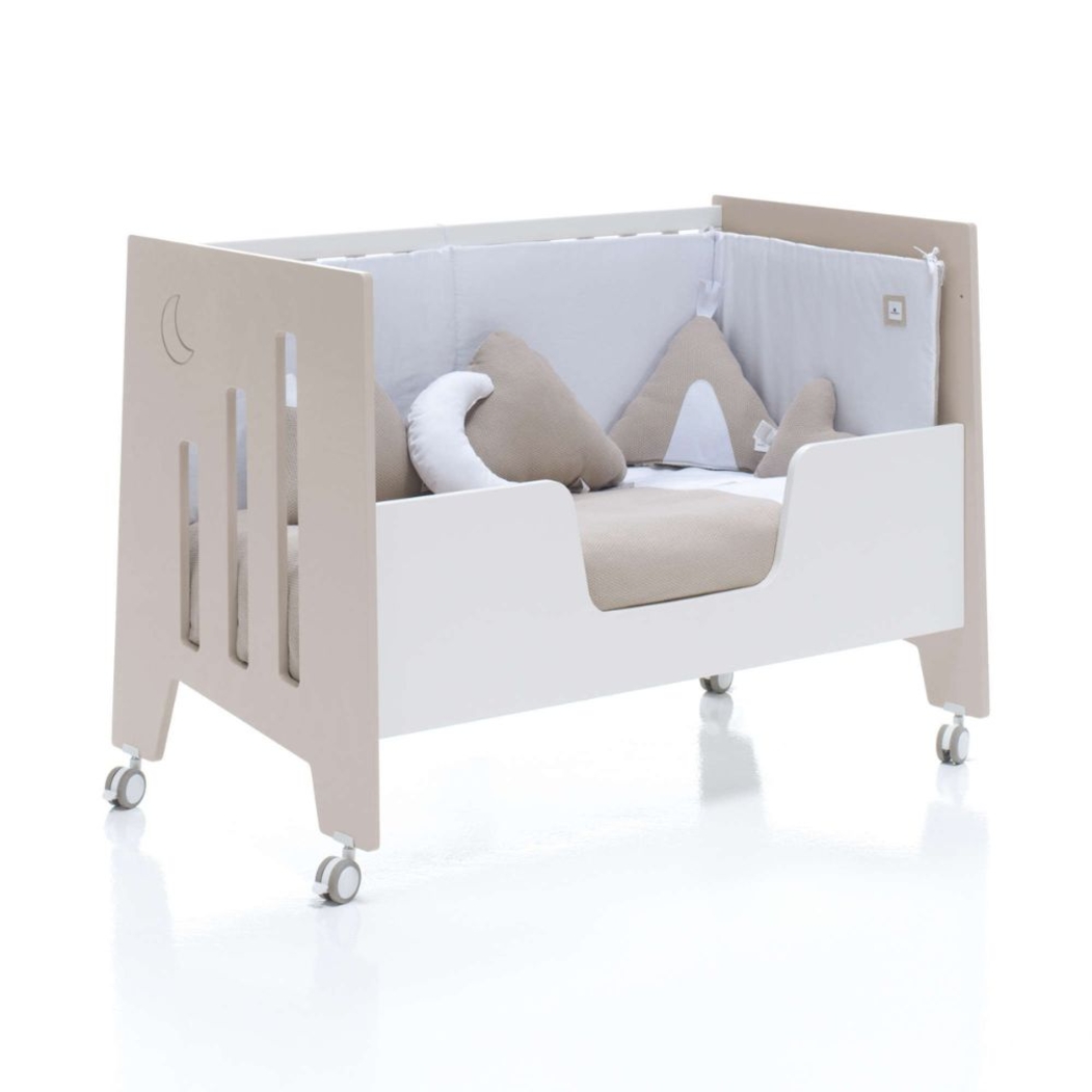 Berço Alondra Omni Beige 5 em 1 com Barra Infantil e Têxteis - Alondra - OMNI-K13-M7753-TX122