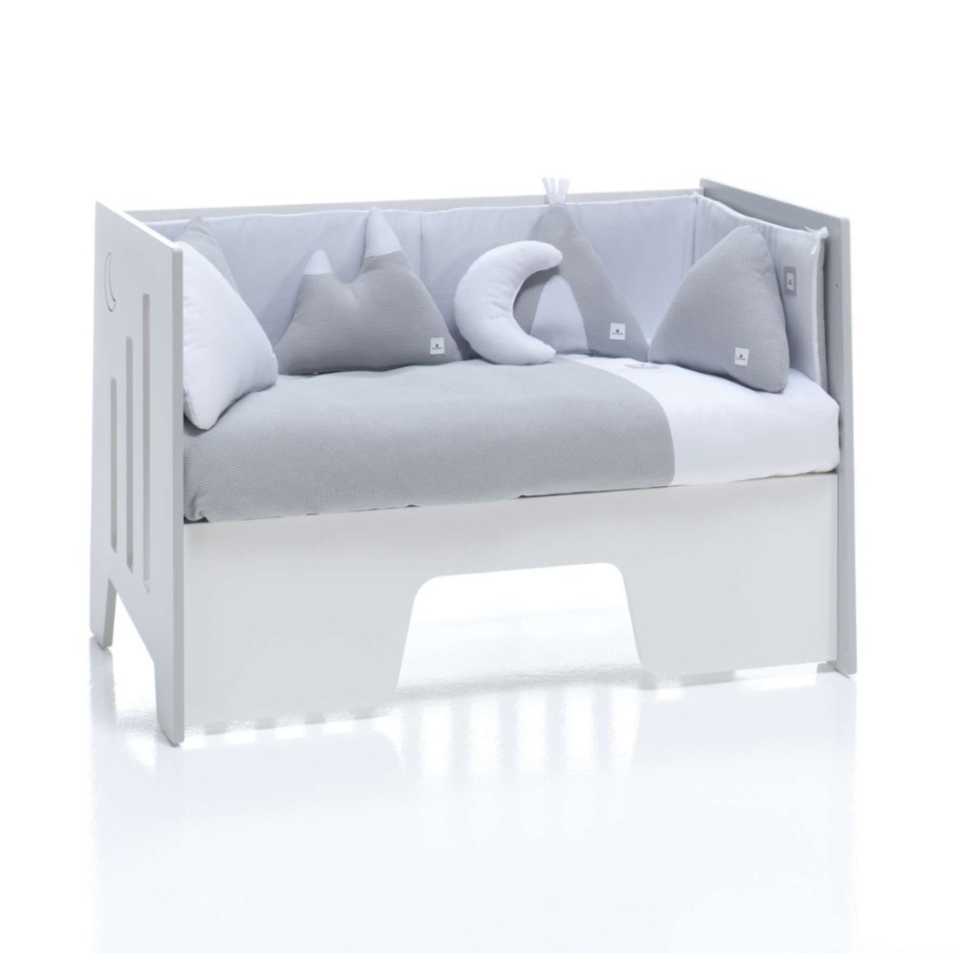 Berço Alondra Omni Grey 5 em 1 com Barra Infantil e Têxteis - Alondra - OMNI-K13-M7778-TX181