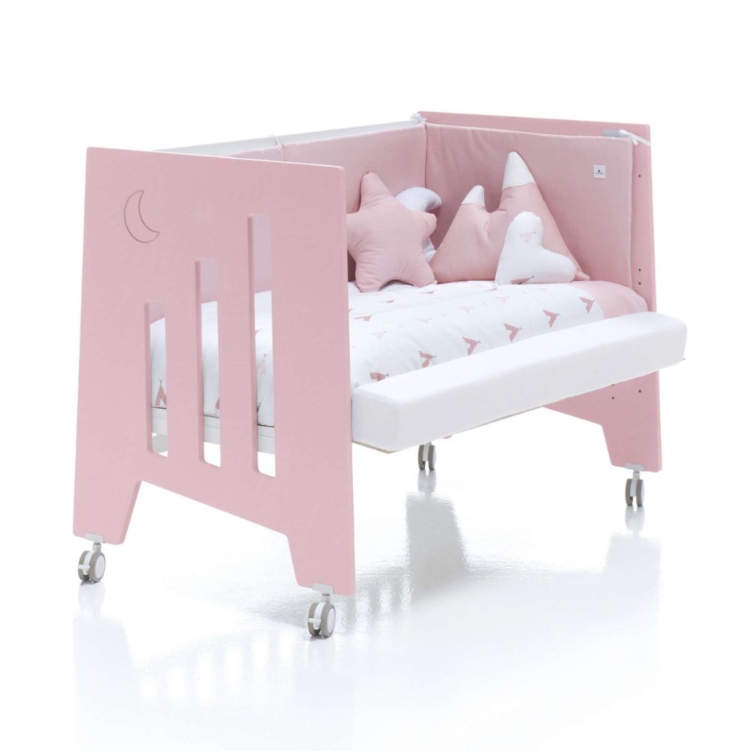 Berço Alondra Omni Pink 5 em 1 com Barra Infantil, Kit Co-Sleeping e Têxteis - Alondra - OMNI-K14-M7742-TX122