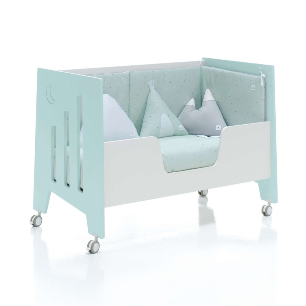 Berço Alondra Omni Mint 5 em 1 com Barra Infantil, Kit Co-Sleeping e Têxteis - Alondra - OMNI-K14-M7755-TX055