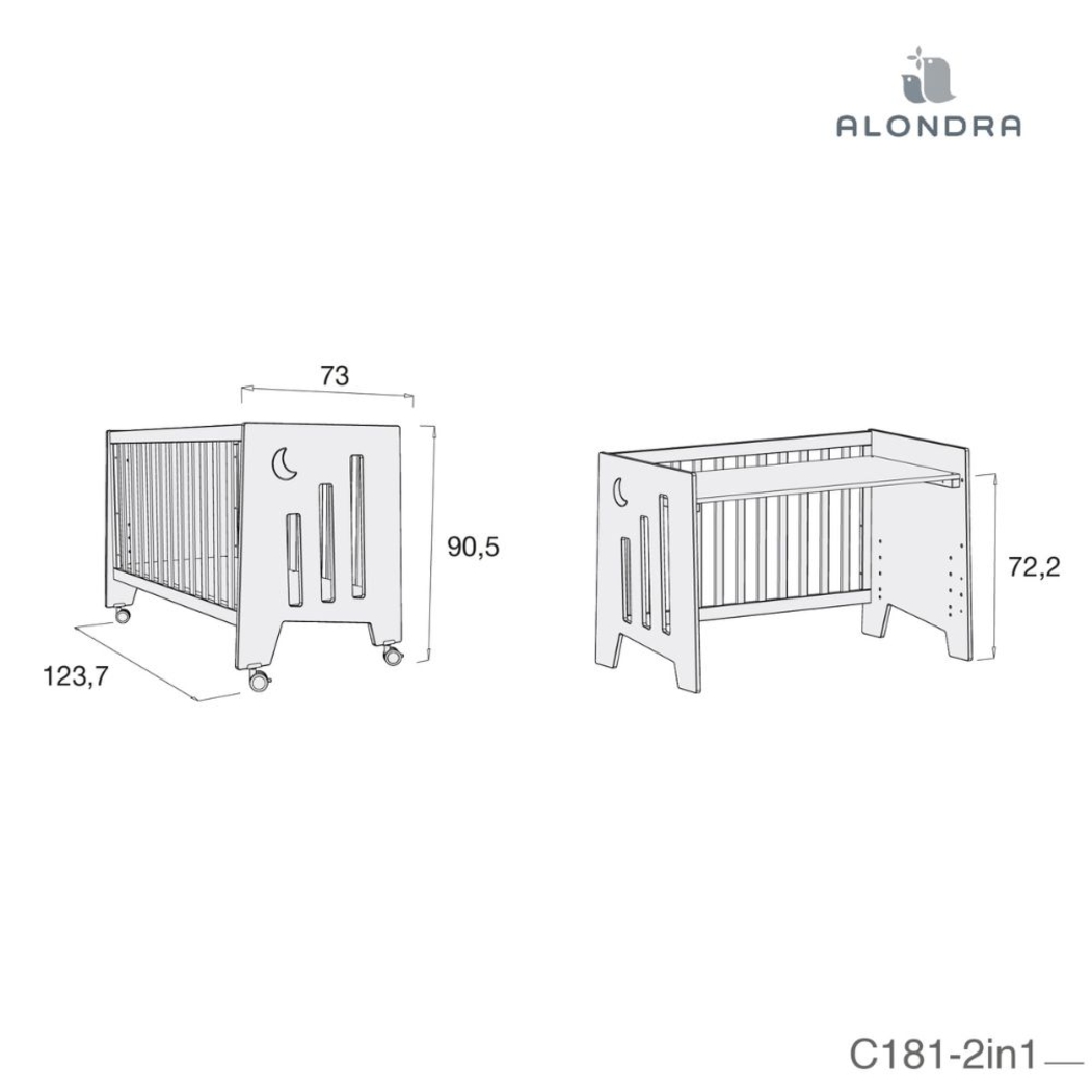 Berço Alondra Omni Mint 5 em 1 com Barra Infantil, Kit Co-Sleeping e Têxteis - Alondra - OMNI-K14-M7755-TX114