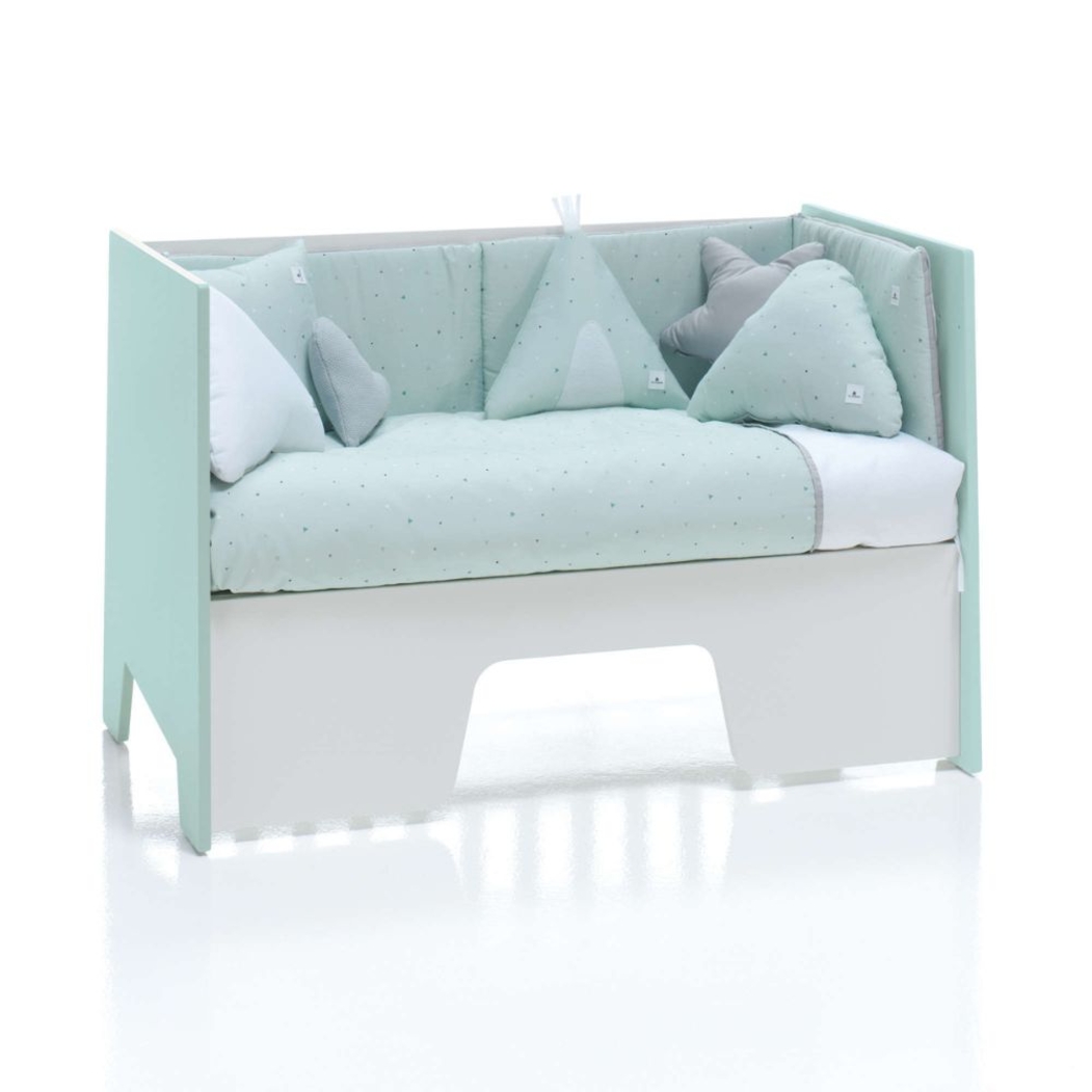 Berço Alondra Omni Mint 5 em 1 com Barra Infantil, Kit Co-Sleeping e Têxteis - Alondra - OMNI-K14-M7755-TX114