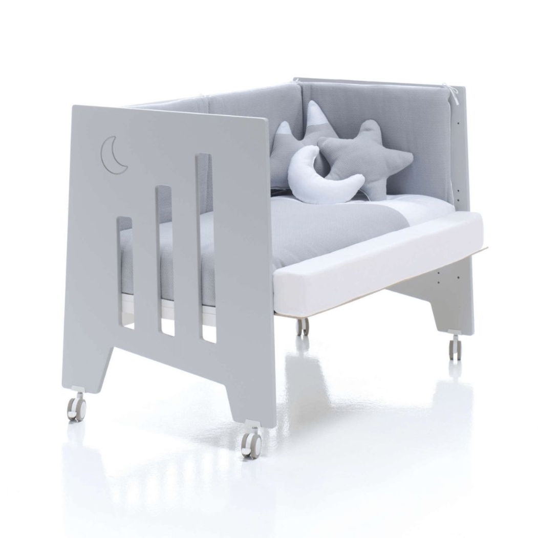 Berço Alondra Omni Grey 5 em 1 com Barra Infantil, Kit Co-Sleeping e Têxteis - Alondra - OMNI-K14-M7778-TX127