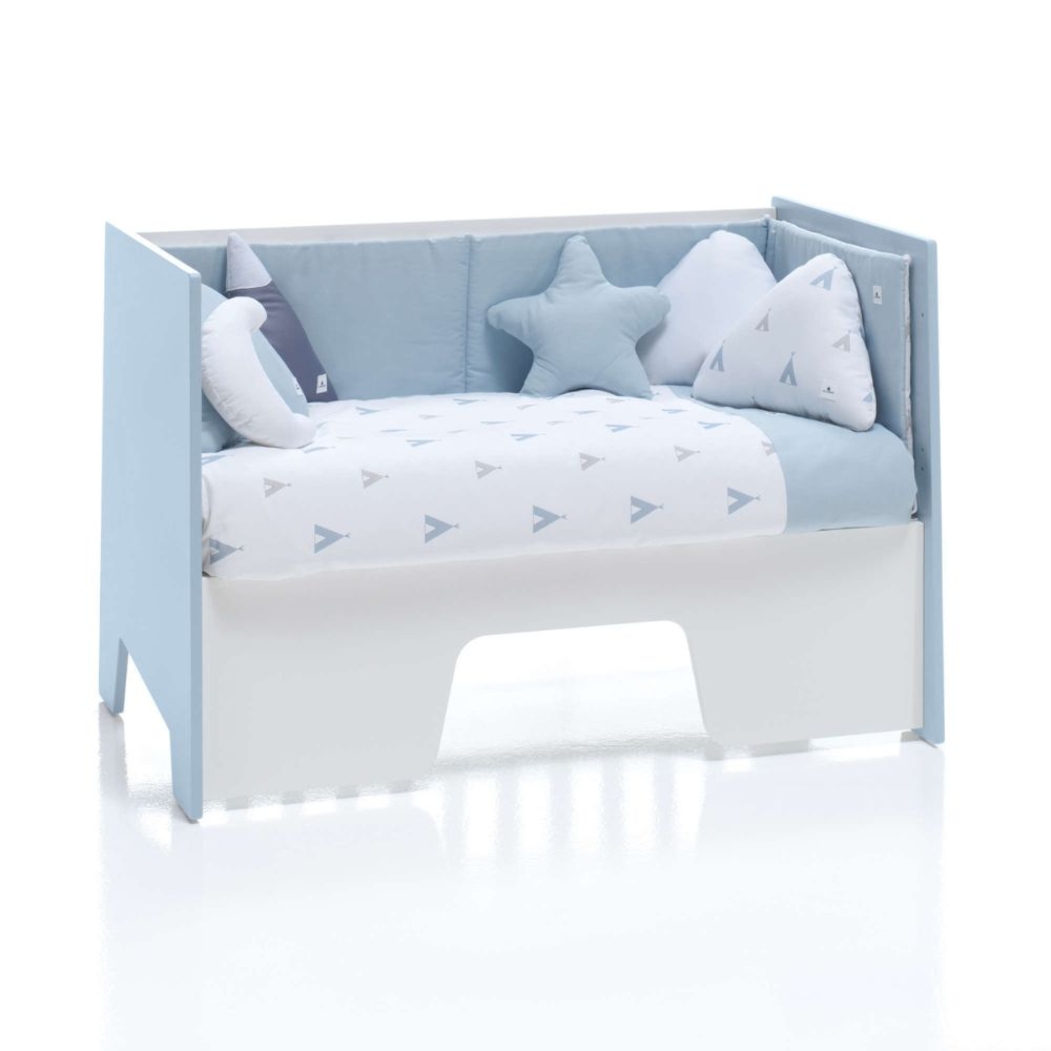 Berço Alondra Omni Blue 5 em 1 com Colchão, Barra Infantil e Têxteis - Alondra - OMNI-K15-M7741-TX128