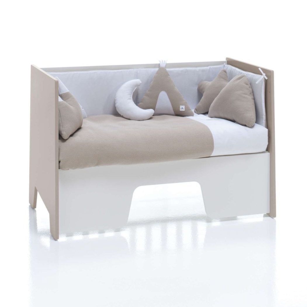 Berço Alondra Omni Beige 5 em 1 com Colchão, Barra Infantil e Têxteis - Alondra - OMNI-K15-M7753-TX127