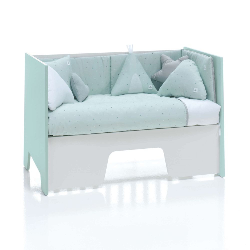 Berço Alondra Omni Mint 5 em 1 com Colchão, Barra Infantil e Têxteis - Alondra - OMNI-K15-M7755-TX181