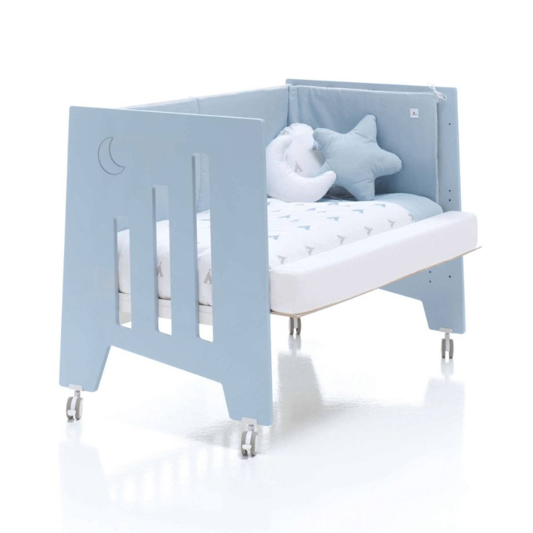 Berço Alondra Omni Blue 5 em 1 com Colchão, Barra Infantil, Kit Co-Sleeping e Têxteis - Alondra - OMNI-K16-M7741-TX121
