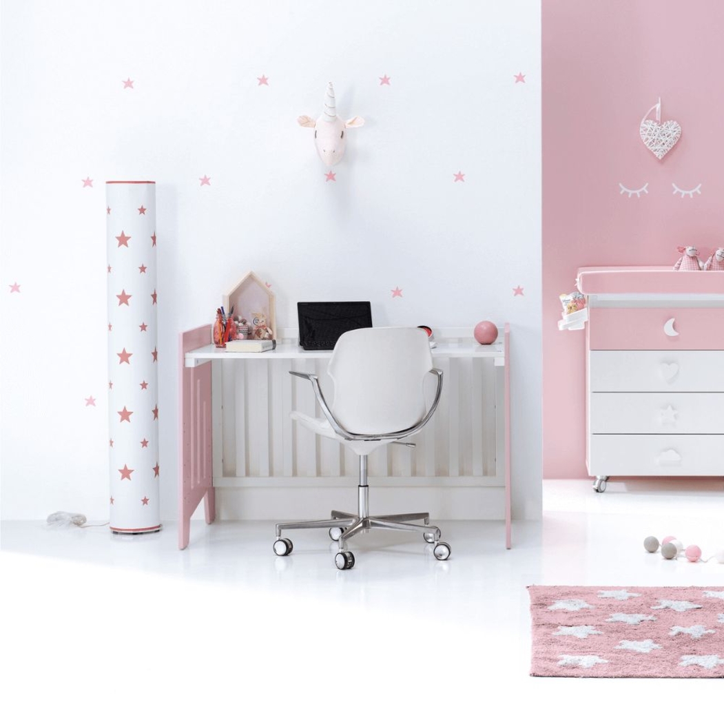 Berço Alondra Omni Pink 5 em 1 com Colchão, Barra Infantil, Kit Co-Sleeping e Têxteis - Alondra - OMNI-K16-M7742-TX114