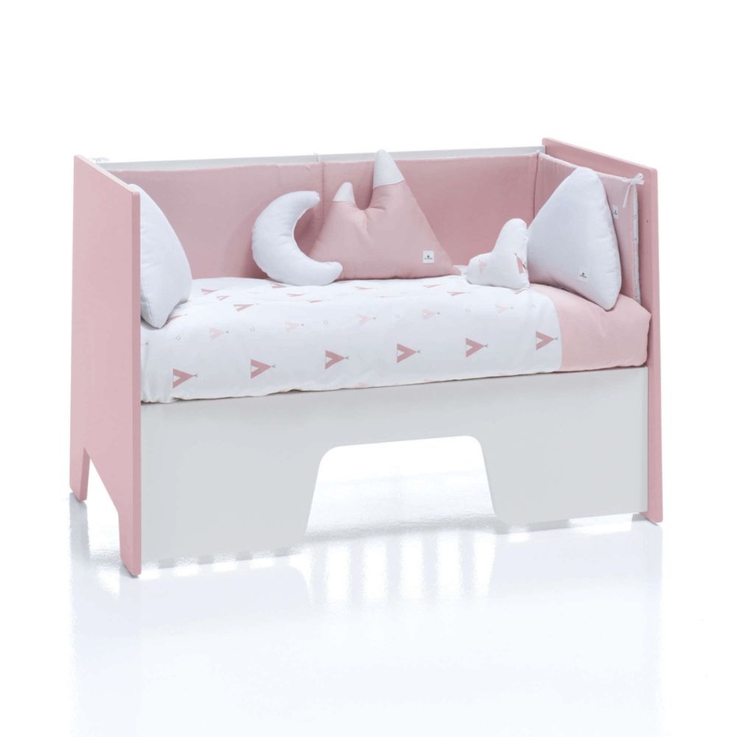 Berço Alondra Omni Pink 5 em 1 com Colchão, Barra Infantil, Kit Co-Sleeping e Têxteis - Alondra - OMNI-K16-M7742-TX114
