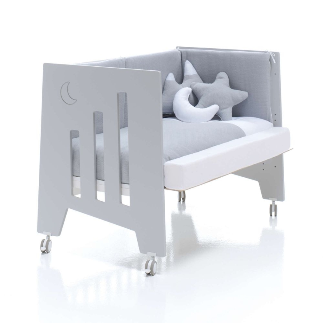 Berço Alondra Omni Grey 5 em 1 com Colchão, Barra Infantil, Kit Co-Sleeping e Têxteis - Alondra - OMNI-K16-M7778-TX127