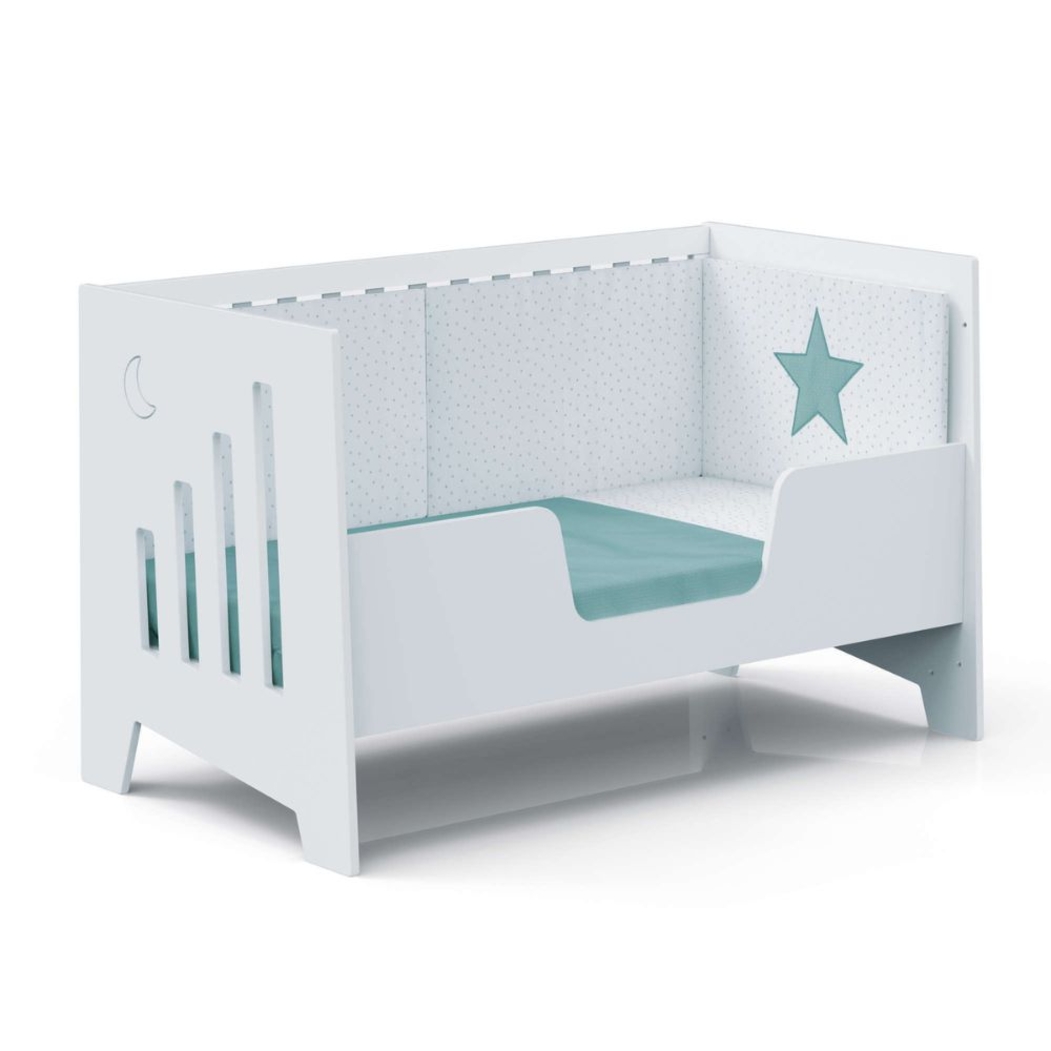 Berço Alondra Omni XL White 6 em 1 com Barra Infantil, Kit Co-Sleeping e Têxteis - Alondra - OMNIXL-K14-M7700-TX055