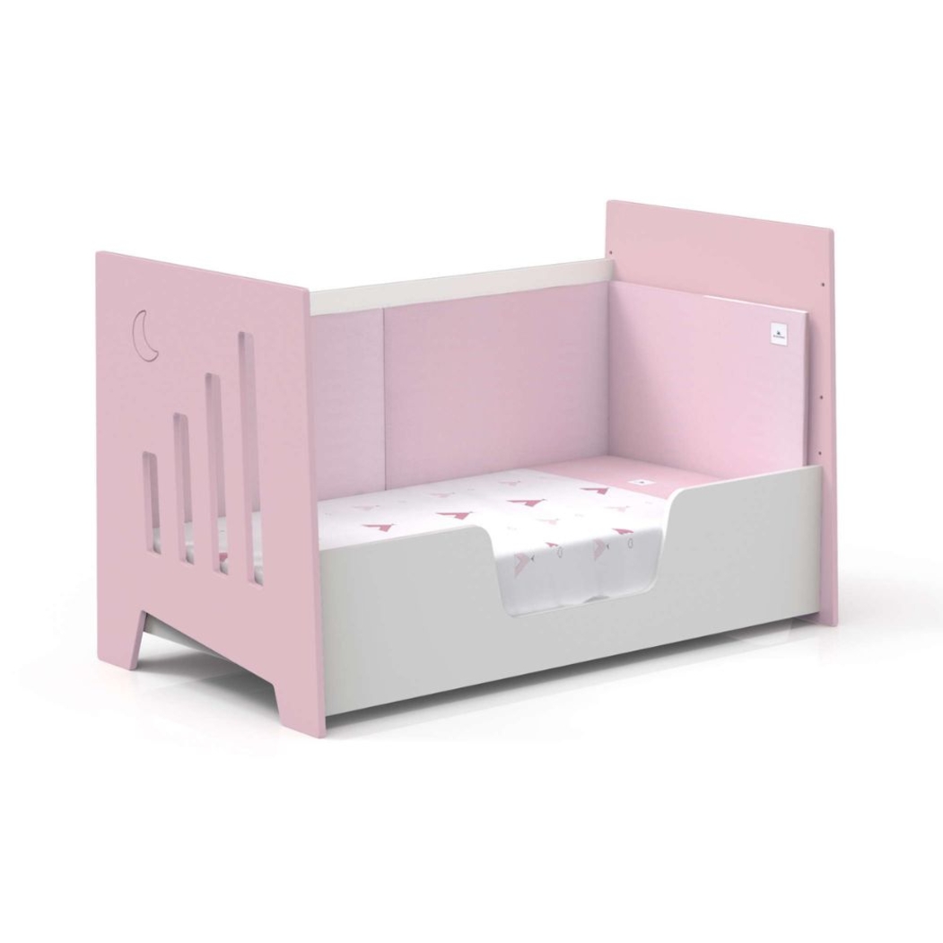 Berço Alondra Omni XL Pink 6 em 1 com Barra Infantil, Kit Co-Sleeping e Têxteis - Alondra - OMNIXL-K14-M7742-TX122