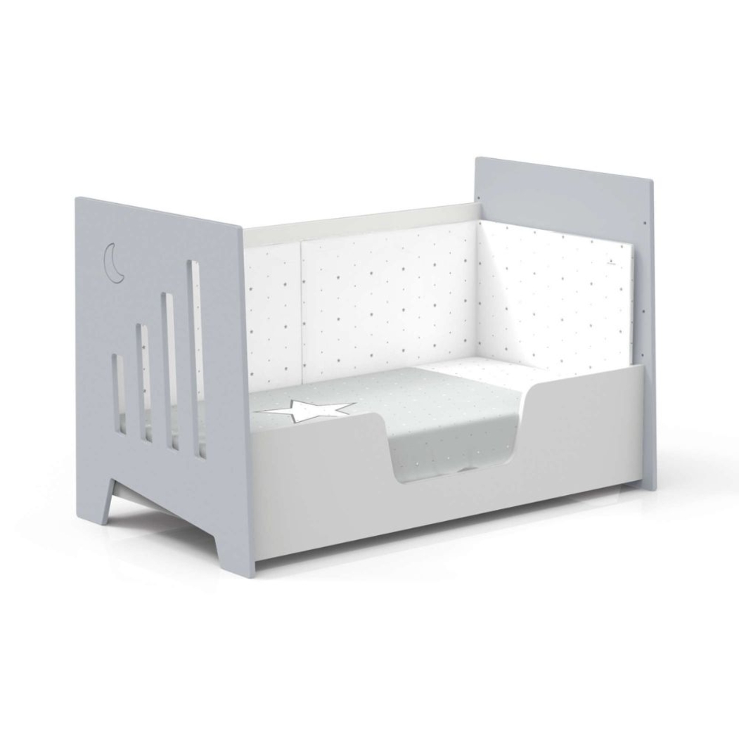 Berço Alondra Omni XL Grey 6 em 1 com Colchão, Barra Infantil, Kit Co-Sleeping e Têxteis - Alondra - OMNIXL-K16-M7778-TX127