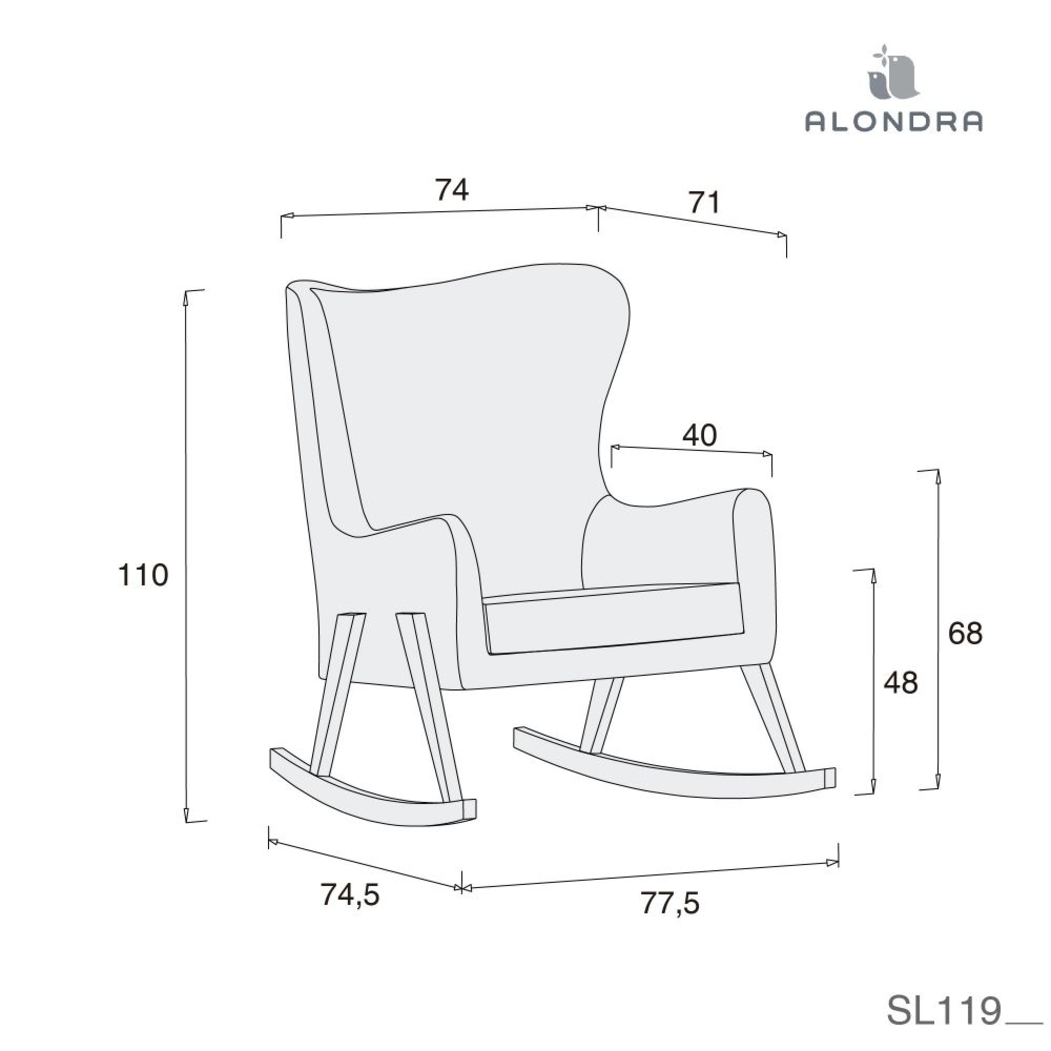 Sofá de Amamentação Alondra Glam Tecido Pés Pinho - Alondra - 8431904449794