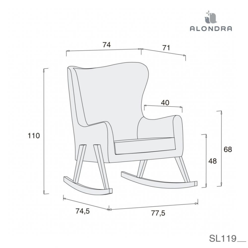 Sofá de Amamentação Alondra Glam Tecido Pés White - Alondra - 8431904447288